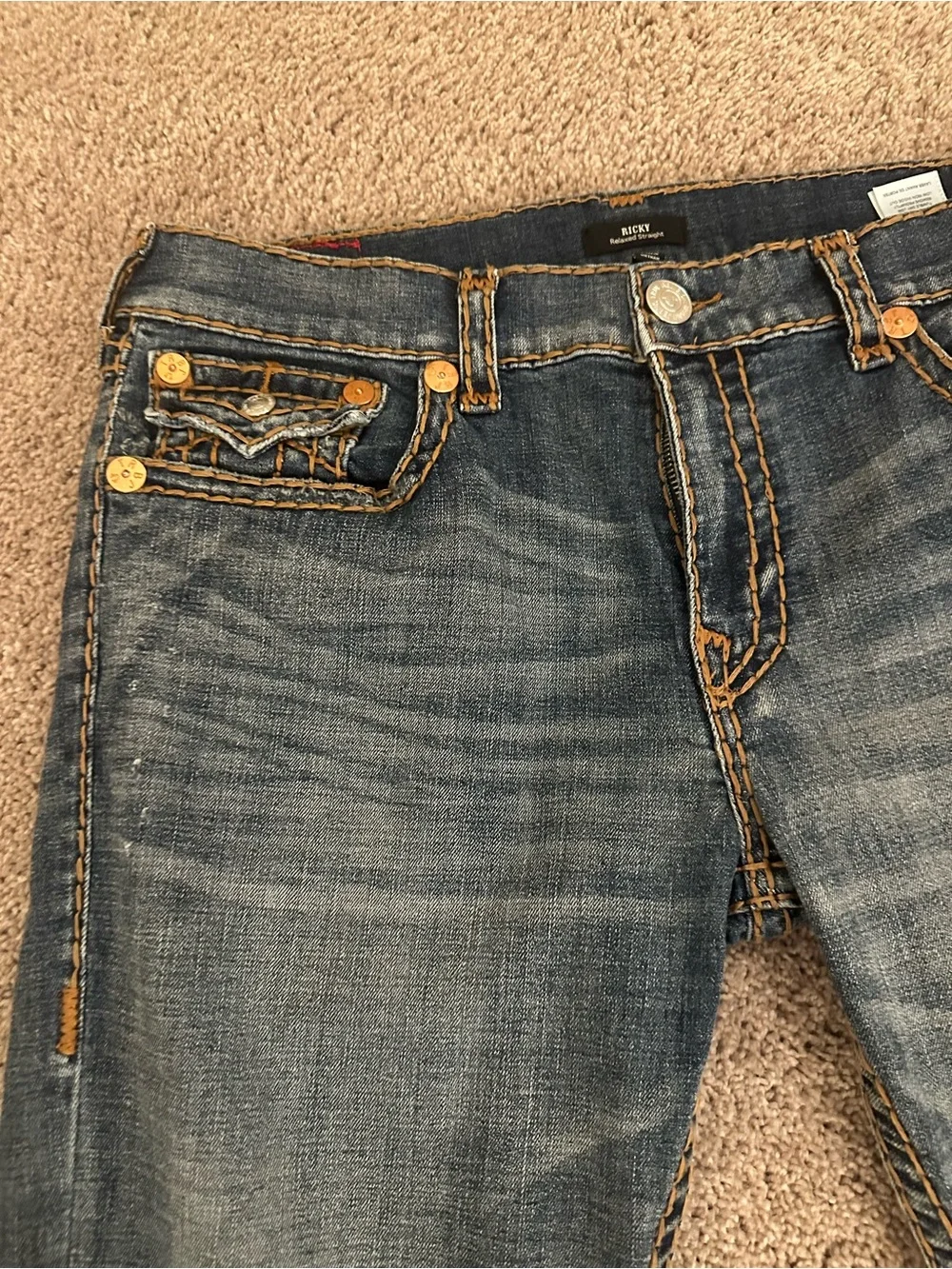 True Religion Men’s Blue Denim Jeans - Classic Pocket Stitch